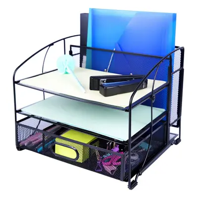 Exerz Mesh Desk Organiser Office Supplies Trays/Desktop File Holder with Sliding Drawer and Hang