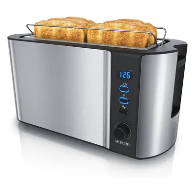 (B: Silver) Slice Long Slot Toaster - Double Crust - With Keep Warm Rack - Toast Settings - Auto