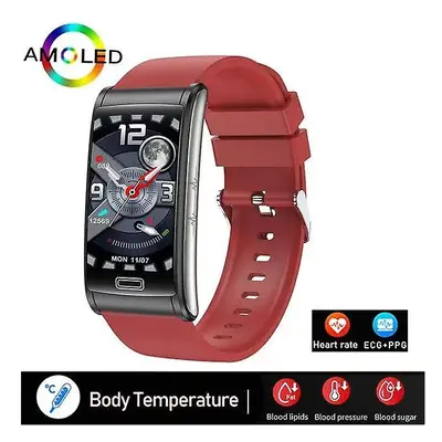 (Red) New E600 Blood Glucose Heart Rate Blood Pressure Monitor Health Ecg ppg Smart Watch Ip68 W