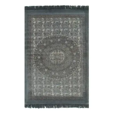 vidaXL Kilim Rug Cotton 120x180cm with Pattern Grey Home Flooring Carpet Mat