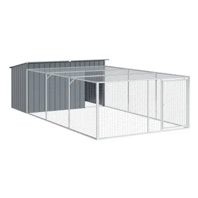 vidaXL Dog House with Run Dog Kennel Dog Crate Anthracite Galvanised Steel