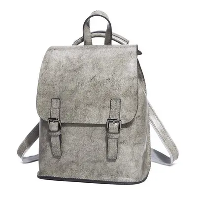 (Light Grey) Vintage Cow Split Leather Backpacks Waterproof Travel School Bag