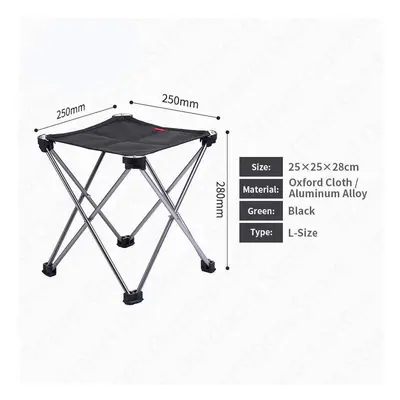 (Black-L) Outdoor Aluminum Alloy Folding Chair Ultralight 0.3kg Portable Fishing Chair 900D Oxfo