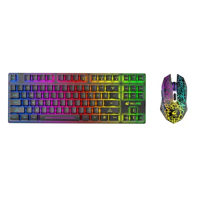 (Black) Wireless Keyboard Mouse Set Keys 2.4GHz Wireless Rechargeable Colorful Backlit Keyboard 