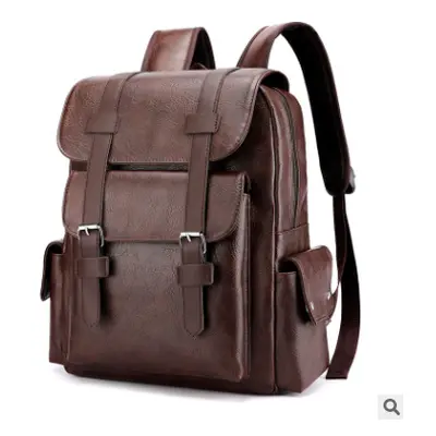 (Dark Brown) Men Leather School Backpacks Outdoor Travel Satchel Shoulder Bag Rucksack Satchel H