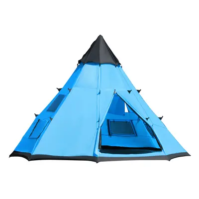 Outsunny Person Large Family Party Camping Tent W/ Carrying Bag, Blue