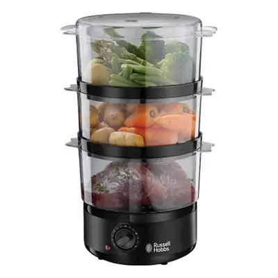 Russell Hobbs Matt Black Electric Food Steamer - 3-Tier, Litre Capacity with BPA Free Baskets an