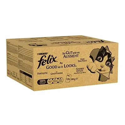 Felix Cat Food As Good As It Looks in Jelly with Beef, Chicken, Cod and Tuna (120Â x 100Â g Bag)