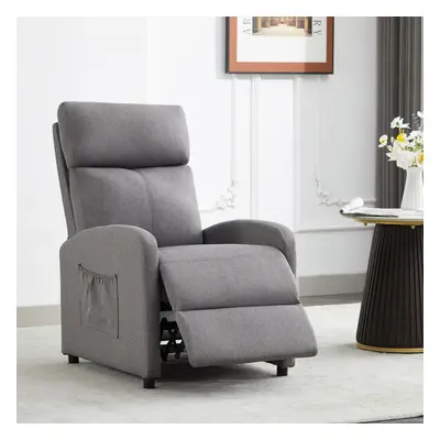 (GREY LINEN) Push Back Recliner Chair w/Lumbar Support, Padded Backrest and Side Pocket