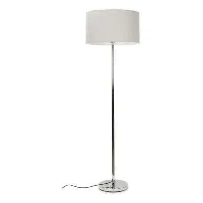 Modern Standard Floor Lamp in a Polished Chrome with a Grey Drum Shade