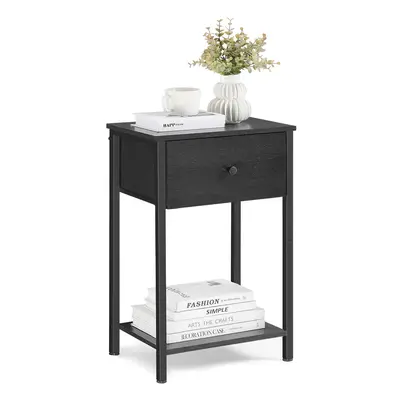 VASAGLE Nightstand Side Table with Fabric Drawer 24-Inch Tall End Table with Storage Shelf Black