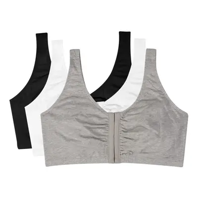 Fruit of the Loom womens Front Closure Cotton Sports Bra Black/White/Heather Grey 3-pack US