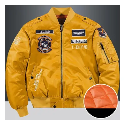 (yellow, M) Winter Fashion Stand Collar Jacket Man Bomber Jacket Mens Windbreaker Thicken Jacket