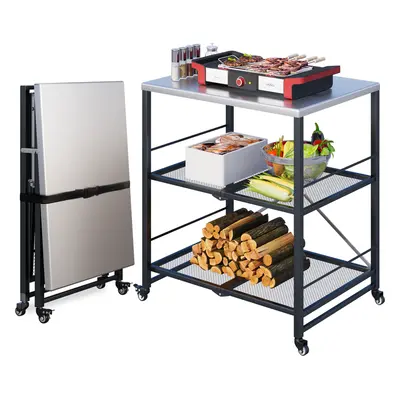 YODOLLA Foldable Stainless Dining Cart with Wheels Movable BBQ Stand