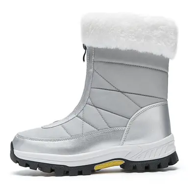 (silver, 37) 35-42women&apos;s High-top Cotton Shoes Boots Large-size Outdoor Anti-slip Waterpro