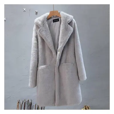 (grey, M) Women Mink Faux Fur Coat Solid Female Turn Down Collar Winter Warm Fake Fur Lady Coat 