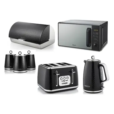 Swan Elegance Black Kettle Toaster Microwave Bread Bin Canisters Set