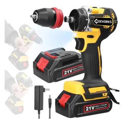 (multicolor, 2pcs batteries US Plug) Geevorks 21v 2in1 Lithium Drill Electric Screwdriver Multi-