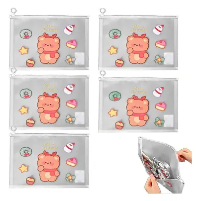 (5 Pcs Series Mixed Hair) Pcs Waterproof Zipper File Bags, A4 File Storage Bag, 5pcs Zippered Cl