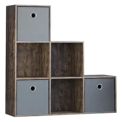 (Dark Wood, Grey) Durham Cube Staircase Shelf Basket Drawers