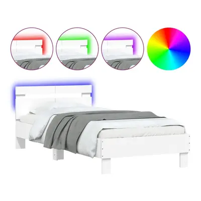 (white, x cm) vidaXL Bed Frame with Headboard and LED Bed Base Bedstead Matress Foundation