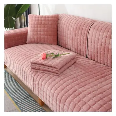 (pink, 110x240cm) Solid Color Non-slip Sofa Cover Thickened Soft Plush Sofa Cushion Towel For Li