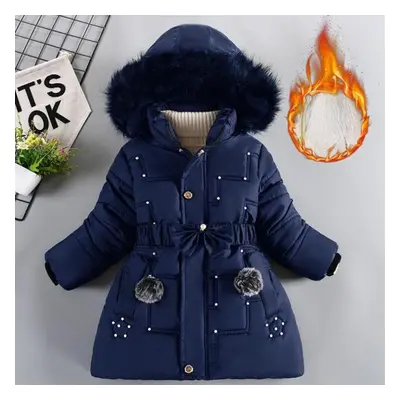 (navy blue, 120cm) Girls&apos; Winter Clothing Velvet Padded Thickened Coat Fashion Girl Cotton-