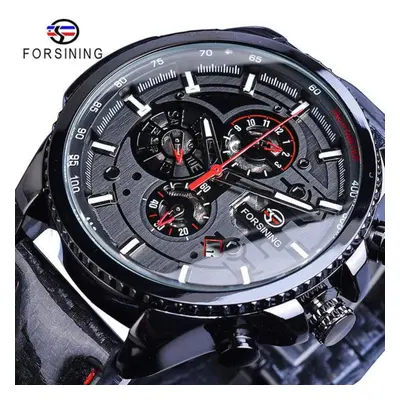 (black bean) Forsining2022 New Three-disc Sports Automatic Mechanical Strap Calendar Men&apos;s 