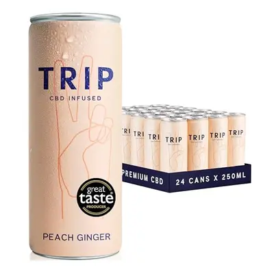 TRIP CBD Drink, Sparkling Peach Ginger Fizzy Drink, Low Calorie, Vegan, Stress & Anxiety Relief 