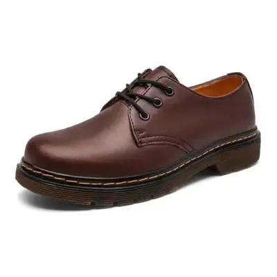 (Brown, UK 10=EU 45=275 mm) Mens Womens Martin Boots 3-Eye Black Smooth Oxford Sole Leather Shoe