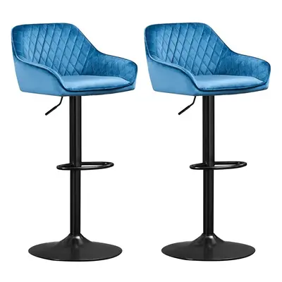 (TEAL) 2x Velvet Swivel Bar Stools Back Dining Bar Chairs