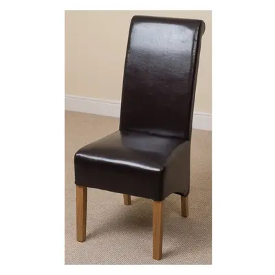 (Leather, Brown) Montana Dining Chair | Scroll Back Dining Chair