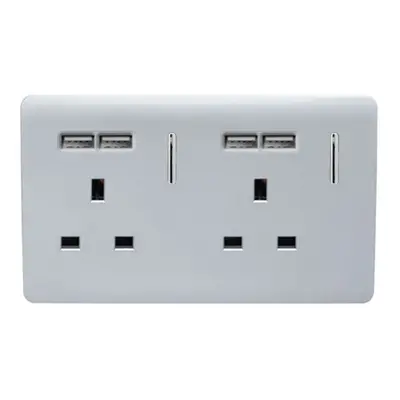 Trendi Gang Glossy Amp x 2.1mA USB Plug Socket Silver (4 Pack)