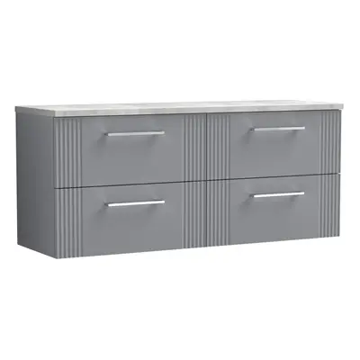 Retro Drawer Wall Hung Vanity Unit with Bellato Grey Laminate Worktop - 1200mm - Satin Grey - Ba