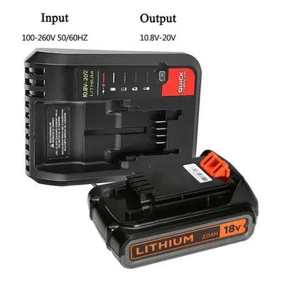 Black & Decker 10.8V-20V High Performance Battery Charger + 18v 2000mAh Li-ion Replacement Batte