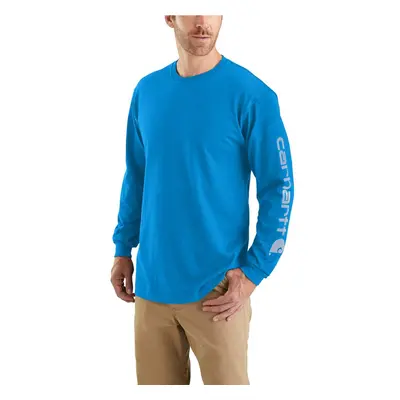 Carhartt Men's Big & Tall Loose Fit Heavyweight Long Logo Sleeve Graphic T-Shirt Blue Glow