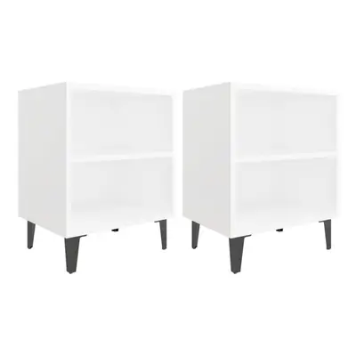 vidaXL 2x Bed Cabinets with Metal Legs White Storage Desk Bedroom Nightstand