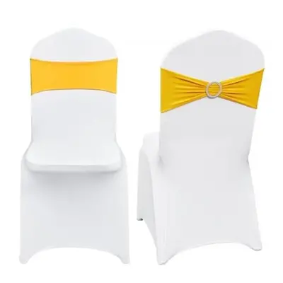 Vevor YTZSDJSBS100QPLZDV0 Stretch Spandex Folding Chair Covers, Gold & White - Set of