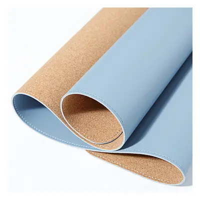 (Light Blue) 90*43cm Cork Double-sided Use Mouse Pad Rollable PU Leather Anti-scratch Desk Mat G