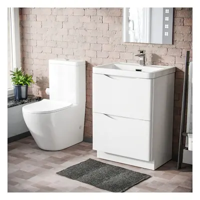 Nes Home White 600mm Basin Vanity Unit & WC Close Coupled Toilet