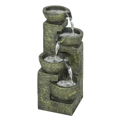 Outsunny Garden Water Feature with Adjustable Flow, 4-Tier Stone Look Bowls