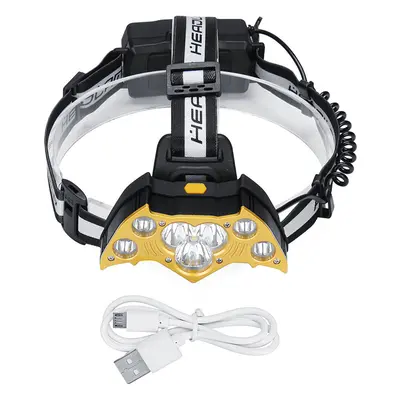 (Gold) Headlamp Battery USB Fishing Flashlight Camping Hunting Cycling Bike Bicycle