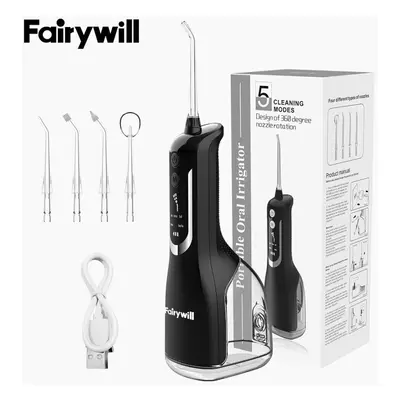 Fairywill Cordless Water Flosser Teeth Cleaner 330ML With Jet Tips