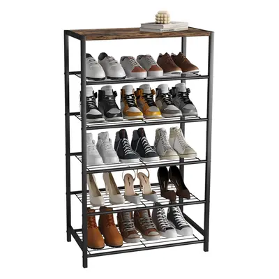 (6 Tier (59 x x cm), Rustic Brown) 6-Tier Industrial Shoe Rack, Metal Shoe Rack Organizer with S