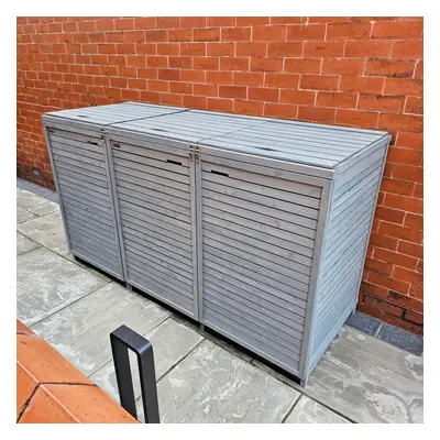 2.03m x 1.14m Large Grey Wooden Outdoor Garden Triple Wheelie Bin Store Storage for Bins