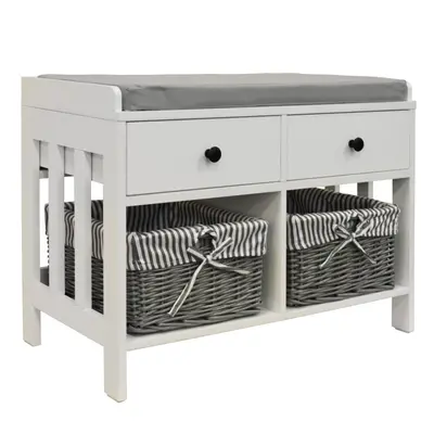 DOUBLE - Storage / Shoe Storage Bench with Two Drawers and Baskets - White / Grey