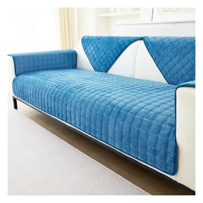 (blue, 110x240cm) Solid Color Non-slip Sofa Cover Thicken Soft Plush Sofa Cushion Towel For Livi