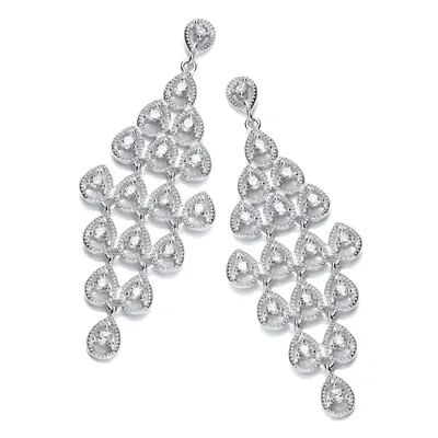 Jewelco London Ladies Sterling Silver Cubic Zirconia Rhombus Chandelier Stud Drop Earrings - SZE