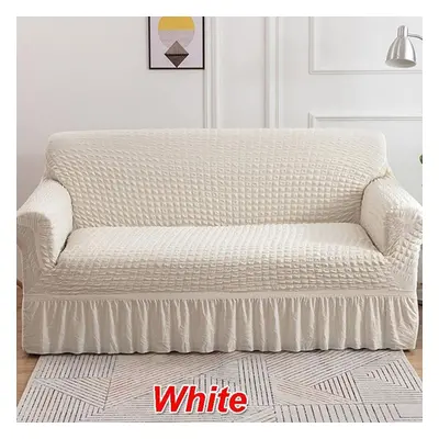 (ivory, Double 145-185cm) Ruffled Seersucker Sofa Cover For Living Room Thick Elastic Solid Stre