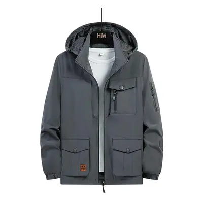 (grey, 7XL) Fashion Spring Jacket Men&apos;s Loose Plus Size Autumn Multi Pocket Jacket Can Take